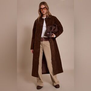 PrettyLittleThing Chocolate Brown Longline Button Coat